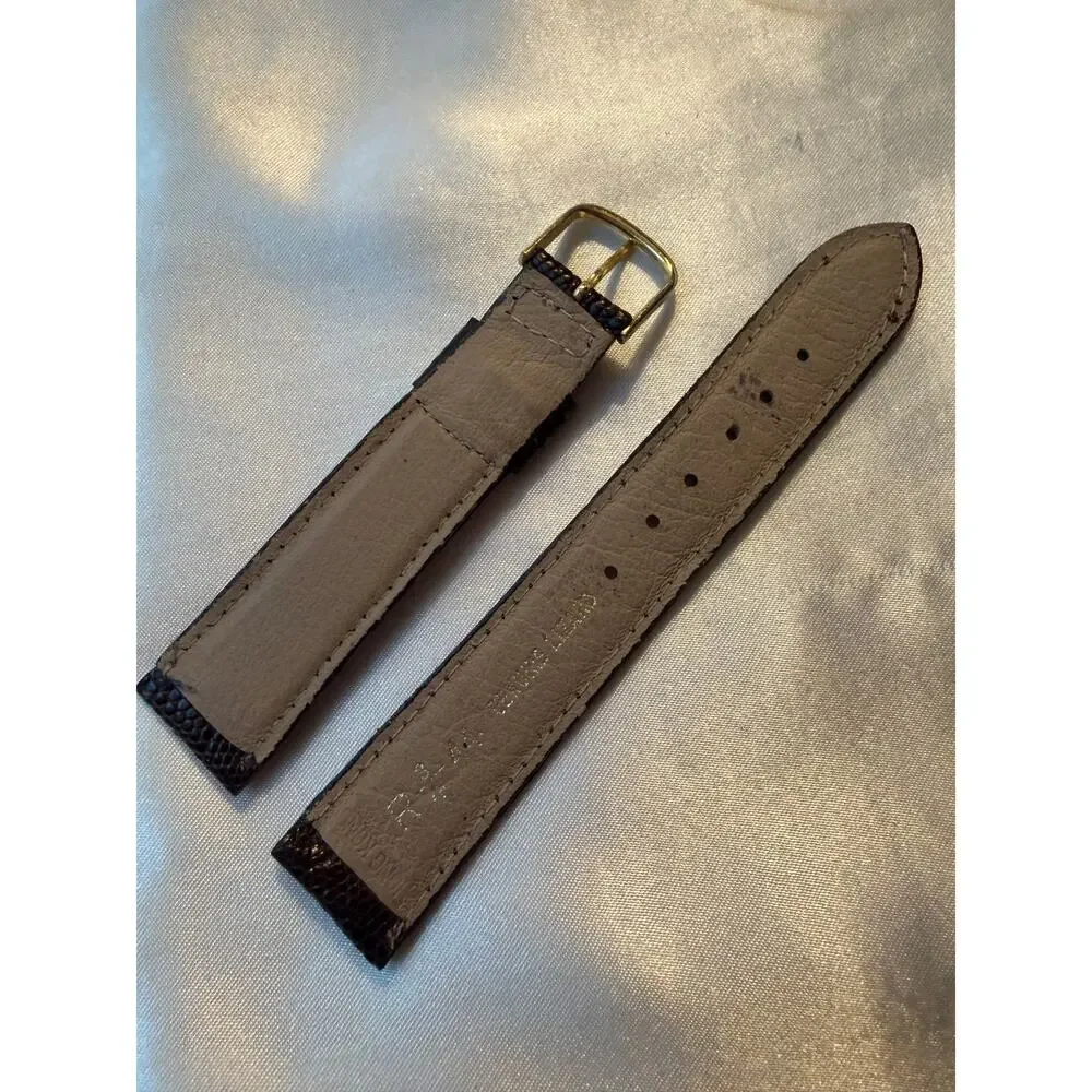 Vintage Genuine Lizard Leather Watch Band Strap-Brown-Gold Tone Buckle (CCC118)